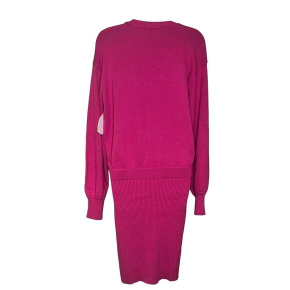 TOCCIN NY Felicity Long Sleeve Ribbed Sweater Dress in Fuchsia NWT Size Medium - Picture 2 of 5